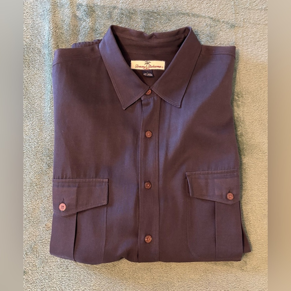 Tommy Bahama L/S Silk/Cotton Blend Black Shirt, Size: L (5109)